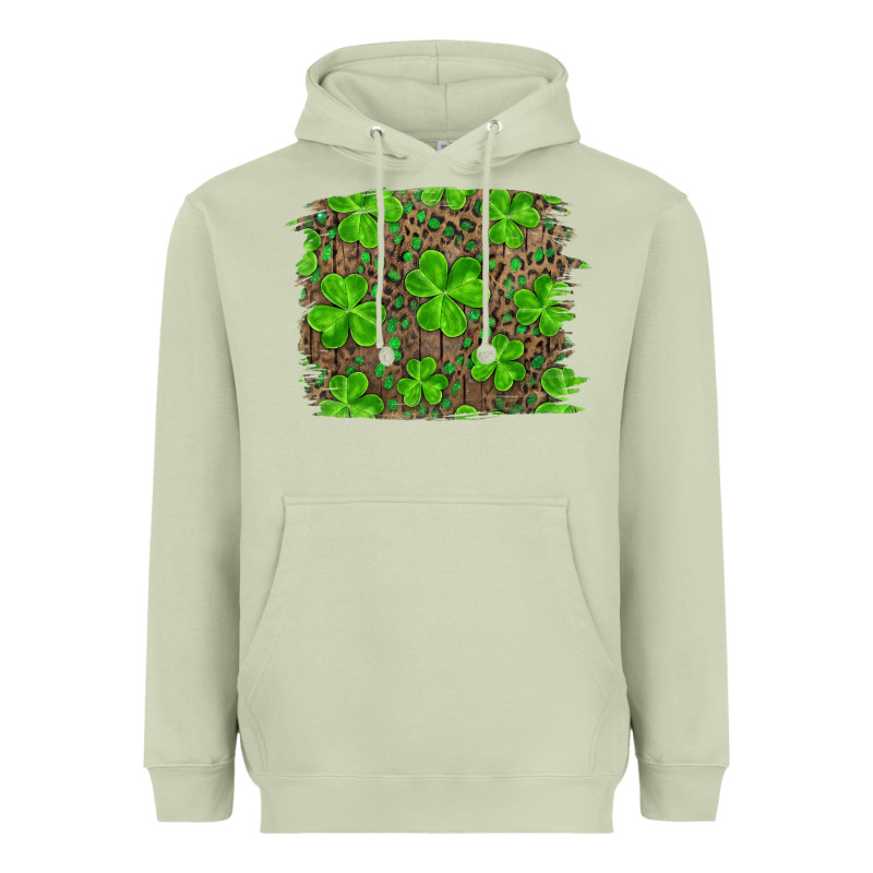 St Patrick's Day Shamrock And Leopard Distressed Background Heavyweight Hoodie by RanaPortraitStore | Teevron