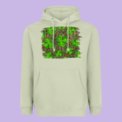 St Patrick's Day Shamrock And Leopard Distressed Background Heavyweight Hoodie Designed By Ranaportraitstore