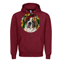 Burgundy Christmas St. Bernard Zipper Hoodie - RanaPortraitStore