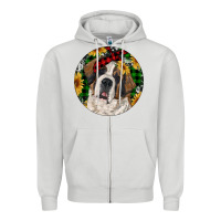 Dove Grey Christmas St. Bernard Zipper Hoodie - RanaPortraitStore