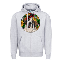 Heather Grey Christmas St. Bernard Zipper Hoodie - RanaPortraitStore