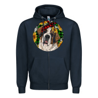 Navy Christmas St. Bernard Zipper Hoodie - RanaPortraitStore
