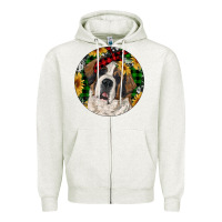 Oatmeal Heather Christmas St. Bernard Zipper Hoodie - RanaPortraitStore