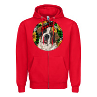 Red Christmas St. Bernard Zipper Hoodie - RanaPortraitStore