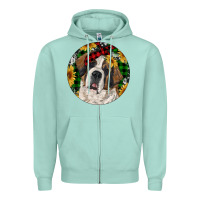 Seafoam Christmas St. Bernard Zipper Hoodie - RanaPortraitStore