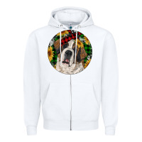 White Christmas St. Bernard Zipper Hoodie - RanaPortraitStore