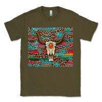 Army Green western serape leopard bull skull turquoise Classic Tee - Artiststas
