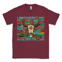 Burgundy western serape leopard bull skull turquoise Classic Tee - Artiststas
