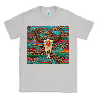 Moon Dust western serape leopard bull skull turquoise Classic Tee - Artiststas