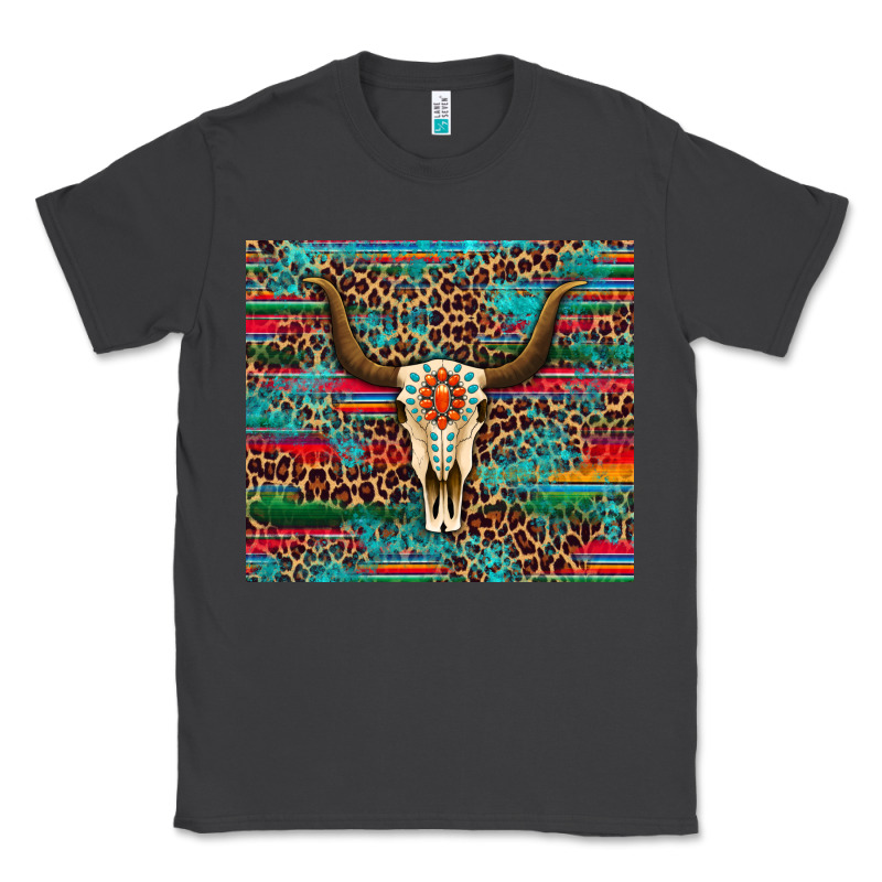 Western Serape Leopard Bull Skull Turquoise Classic Tee by Artiststas | Teevron