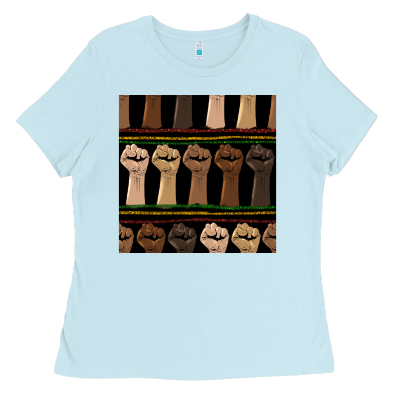 Melanin Rised Fist Seamless Pattern Ladies Tee by BundleAndBundleShop | Teevron