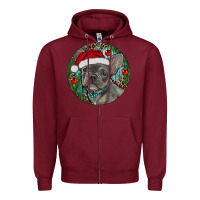 Burgundy Frenchie Christmas Zipper Hoodie - RanaPortraitStore