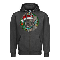 Charcoal Heather Frenchie Christmas Zipper Hoodie - RanaPortraitStore