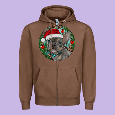 Frenchie Christmas Zipper Hoodie Designed By Ranaportraitstore