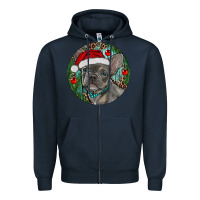 Navy Frenchie Christmas Zipper Hoodie - RanaPortraitStore