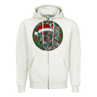 Oatmeal Heather Frenchie Christmas Zipper Hoodie - RanaPortraitStore