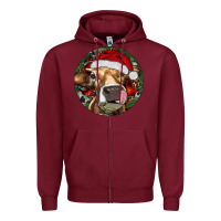 Burgundy Hereford Cow Christmas Zipper Hoodie - RanaPortraitStore