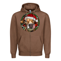 Chestnut Hereford Cow Christmas Zipper Hoodie - RanaPortraitStore