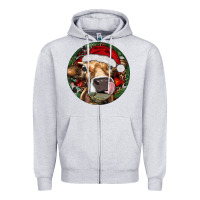 Heather Grey Hereford Cow Christmas Zipper Hoodie - RanaPortraitStore