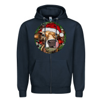 Navy Hereford Cow Christmas Zipper Hoodie - RanaPortraitStore