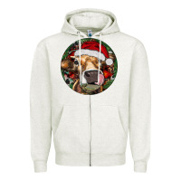 Oatmeal Heather Hereford Cow Christmas Zipper Hoodie - RanaPortraitStore