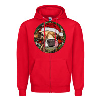 Red Hereford Cow Christmas Zipper Hoodie - RanaPortraitStore