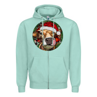 Seafoam Hereford Cow Christmas Zipper Hoodie - RanaPortraitStore