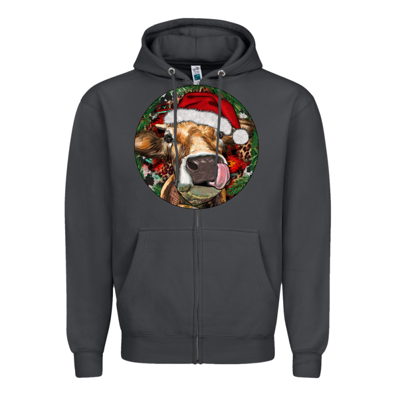 Hereford Cow Christmas Zipper Hoodie by RanaPortraitStore | Teevron