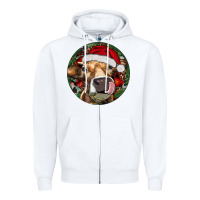 White Hereford Cow Christmas Zipper Hoodie - RanaPortraitStore