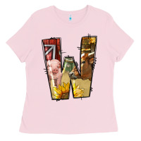Bubblegum Pink farm life alphabet lowercase letters w Ladies Tee - BundleAndBundleShop