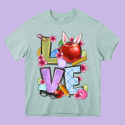 Easter Love Teacher Heavy Core Tee Designed By Oliviacreatesart