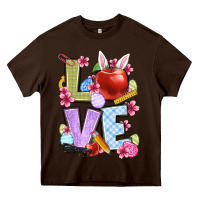 Chocolate Brown Easter love Teacher Heavy Core Tee - OliviaCreatesArt