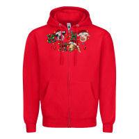 Red Hohoho Christmas Cows Zipper Hoodie - RanaPortraitStore