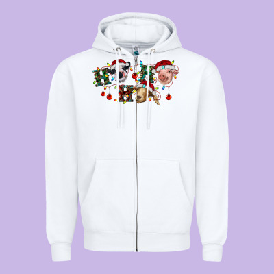 Hohoho Christmas Cows Zipper Hoodie Designed By Ranaportraitstore