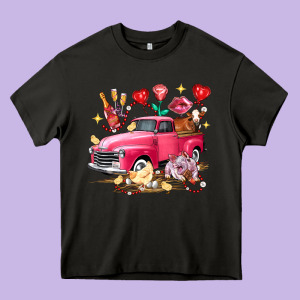 Valentine's Day Truck Farm Animals Heavy Core Tee Designed By Fadigitalartstudio
