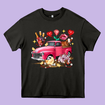 Valentine's Day Truck Farm Animals Heavy Core Tee Designed By Fadigitalartstudio