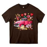 Chocolate Brown Valentine's Day Truck Farm Animals Heavy Core Tee - FaDigitalArtStudio