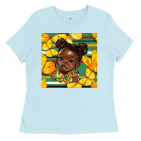 Baby Blue juneteenth afro girl seamless pattern Ladies Tee - BundleAndBundleShop