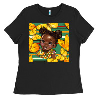 Black juneteenth afro girl seamless pattern Ladies Tee - BundleAndBundleShop