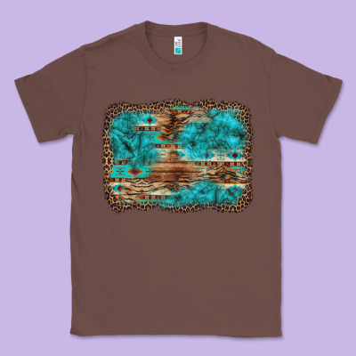Western Turquoise Stone Aztec Tiger Pattern Background Classic Tee Designed By Artiststas