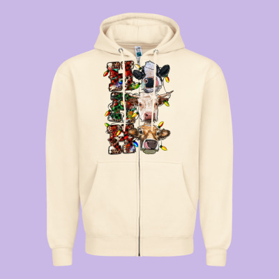 Ho Ho Ho Cows Zipper Hoodie Designed By Ranaportraitstore