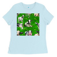 Baby Blue holstein cows seamless pattern Ladies Tee - BundleAndBundleShop