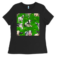 Black holstein cows seamless pattern Ladies Tee - BundleAndBundleShop