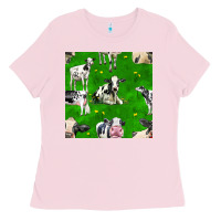 Bubblegum Pink holstein cows seamless pattern Ladies Tee - BundleAndBundleShop