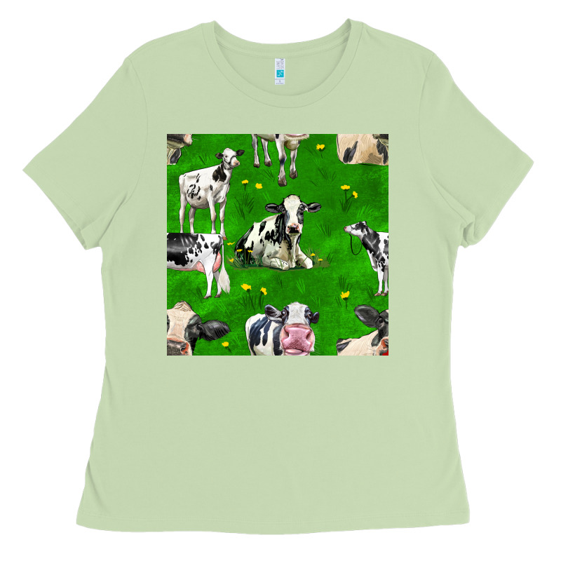 Holstein Cows Seamless Pattern Ladies Tee by BundleAndBundleShop | Teevron