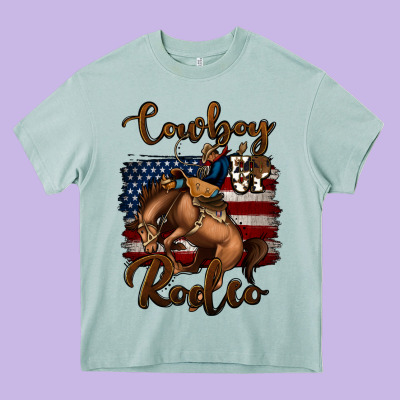 Cowboy Up Rodeo Bucking Bronco Heavy Core Tee Designed By Jasminsmagicworld
