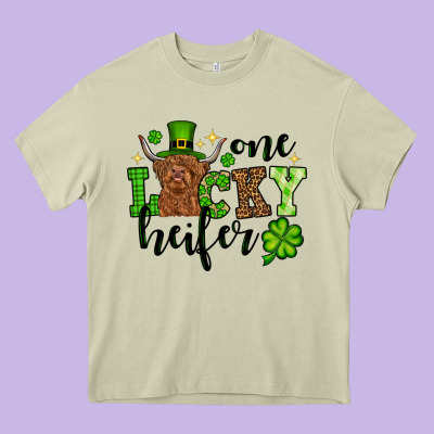 St. Patrick's Day One Lucky Heifer Heavy Core Tee Designed By Oliviacreatesart