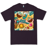Plum sweet summer coffee cups with colorful leopard and sea stars seamless  Premium Tee - BundleAndBundleShop