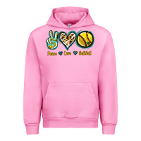 Fuchsia Pink Peace Love Softball Urban Hoodie - Jasminsmagicworld