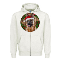 Oatmeal Heather German Shepherd Christmas Zipper Hoodie - RanaPortraitStore